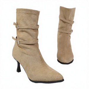 Prêt à expédier – Nouveauté Automne Hiver Été – Bottes montantes à talons hauts pour femme, style western, avec nœud, à enfiler, antistatiques, en tricot volanté - Product Image 2