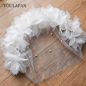 YouLaPan VA21 Elegante Velo de Novia con Flores Blancas en 3D, Velo Corto con Flores, Velo Floral para <span class=keywords><strong>Boda</strong></span>, Accesorios para <span class=keywords><strong>Boda</strong></span> - Product Image 3