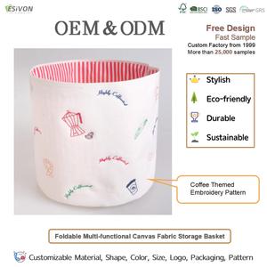 Cesta de Almacenamiento de Lona OEM, Plegable, con Temática de Café, Bordada, Redonda, Multifuncional, para Ropa, Juguetes, Cocina, Oficina, Decoración del Hogar - Product Image 2