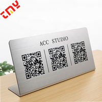 Plaque personnalisée gravée au laser avec étiquette à code QR en métal carré et argenté pour restaurant