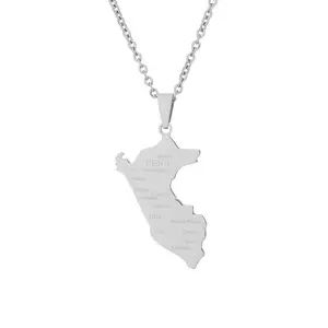 Peru Map With City Pendant Necklace Stainless Steel For Women Men Gold Silver Color Charm Fashion Peruanos Jewelry Gift