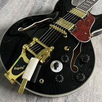 Gitar Elektrik Jazz Semi-Hollow ES335 Hitam Berkualitas Tinggi dengan Sistem Tremolo Vibrato