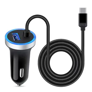 מטען רכב USB-C סיטונאי 3.4a מהיר מתאם מכונית מיני עם כבל לטלפון נייד