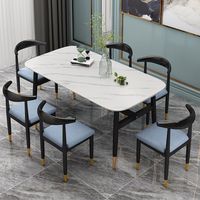 Ensemble de table à manger moderne en bois d'ingénierie, best-seller 2026, 6 chaises, accents dorés, noir et blanc, pour cuisine, salle à manger, villa, hôtel