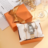 Nouvelle Collection Été : Coffret Cadeau 3 Pièces Montre Créative Serpent à Chiffres Romains avec Bracelet en Acier et Verre Cristal