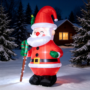 Modelo Inflable de Santa Claus con Bastón de Caramelo, Decoración de Jardín para Exteriores, Adorno Festivo para Crear Ambiente - Product Image 1