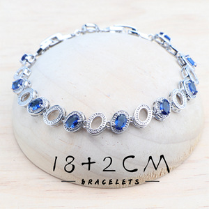Conjuntos nupcial de joyería de plata 925 de zafiro azul para mujer, pendientes de boda, anillo, piedras de circón blanco, pulsera, colgante, conjunto de collar - Product Image 3