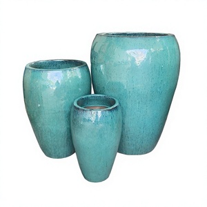 Cobalt Glazed Ceramic <b>clay</b> Flower Pots Outdoor Handmade pottery Planters Modern Design Decorative Vases <b>Set</b> Vietnamese for Garde - Product Image 6