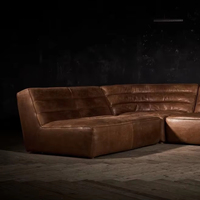 Ensemble de canapés Chesterfield en cuir brun de style antique, 5 à 7 places, cuir véritable et bois, pour hôtel, salon, canapé sectionnel