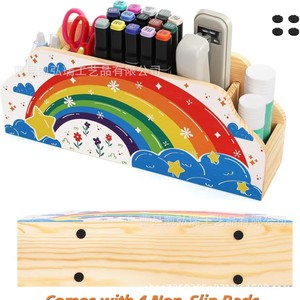 Creative wooden <b>pen</b> holder storage <b>box</b> for elementary school students, desktop ornament, desk decoration, rainbow <b>pen</b> holder - Product Image 3