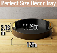 Nouveau design moderne, plateaux décoratifs ronds en bois noir de 12 pouces pour table basse, ottoman, bar, coiffeuse