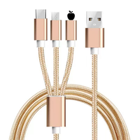 Câble de charge USB 3 en 1 en cuivre pur tressé en nylon, charge rapide 3A, chargeur de téléphone portable 3 têtes Type-C/Micro USB/iOS
