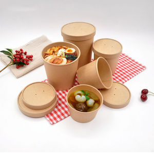 Baril à soupe en papier kraft à paroi simple épaissi, seau à porridge rond à emporter personnalisable avec logo imprimable et couvercle - Product Image 4