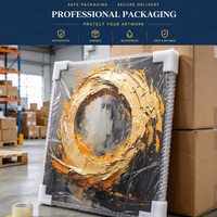 Tableau mural sur toile sans cadre, peint à la main, abstrait moderne de luxe, cercle épais en impasto, décor au couteau à palette, vente en gros directe d'usine
