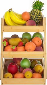 <b>Large</b> Bamboo 3-Tier Multifunction Storage Rack Non-Folding Standing Tray for Kitchen Countertop Fruit and Vegetable Holder - Product Image 2
