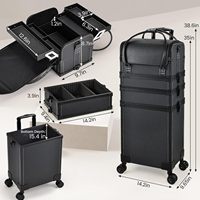 Valise de maquillage en cuir à roulettes 5-en-1 avec grande capacité, bandoulière et roulettes pour chariot de salon de coiffure