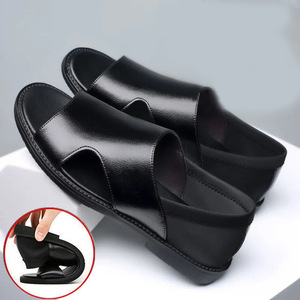 Sandalias Romanas Casuales de Cuero Suave Antideslizantes para Hombre, Zapatos de Playa para Verano, Sandalias Negras con Cierre de Velcro - Product Image 1
