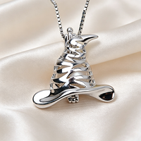 Pendentif Cage à Perles Chapeau de Sorcière Halloween, Support Vide Plaqué Argent S925 pour Perles Rondes de 7-8mm, Fourniture pour Fabrication de Bijoux DIY