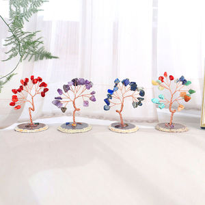 Venta al por Mayor de Árboles de la Suerte con Piedras Curativas Naturales, Rodajas de Ágata, Base de Cristal para Decoración del Hogar - Product Image 1