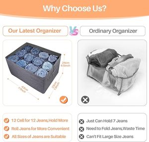 12 Cell Drawers Organizer Grid Storage <b>Box</b> Living Room <b>Wardrobe</b> Organizers Storage Bins Clothes Jeans Pants Closets Organization - Product Image 2