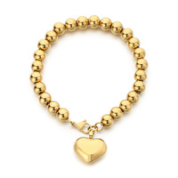 H&Beautimer Collection italienne Bracelet chaîne à perles en argent sterling 925 4-10MM Or rose 16cm Pendentif cœur Fermoir mousqueton Cadeau