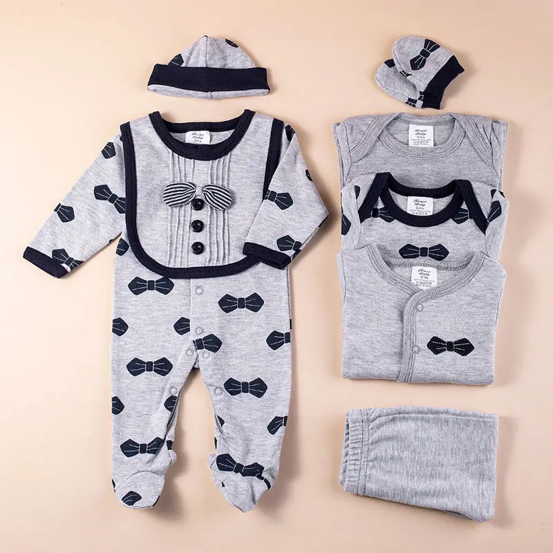 5PCS Neugeborene Baby kleidung 0-9 M Jungen Mädchen Baby Baumwolle Kleidung Layette Geschenkset Tops Hut Hosen Anzug Outfit Sets