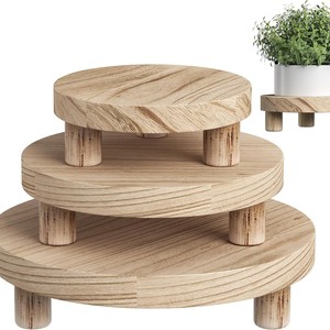 Solid Wood Round Tray Storage Stand Multi Layer Plant Display Rack For <b>Home</b> Decor - Product Image 1