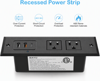 Multiprise encastrable de bureau avec port USB-C 20W à charge rapide, port USB-A, prise de table et cordon d'extension plat de 1,8 m pour bureaux
