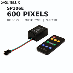 Controlador LED Pixel para Cabina de DJ SP106E, DC5-12V, 600 Píxeles, Sincronización Musical, Conector de 3 Pines, Control Remoto RF, Emparejamiento con Bloqueo - Product Image 1