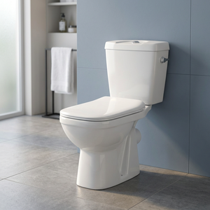 สุขภัณฑ์ราคาถูก ลดราคาพิเศษ โถสุขภัณฑ์แบบ Washdown ทรงสี่เหลี่ยม ระบบ Dual-Flush พร้อมถังเก็บน้ำแบบฝังพื้น ติดตั้งบนพื้น โถสุขภัณฑ์สองช่อง - Product Image 1