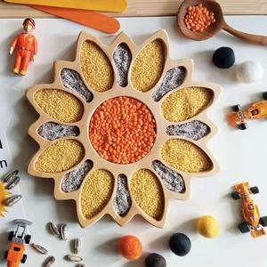 Plateau de <span class=keywords><strong>sable</strong></span> en bois de hêtre Montessori, planche de tri et de traçage des couleurs, jouet d'apprentissage unisexe pour enfants - Product Image 1