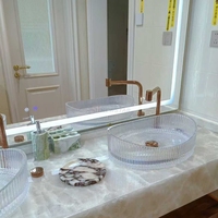 Newstar taille personnalisée rétro-éclairé naturel blanc cristal Quartz comptoir salle de bain pierre translucide vanité évier