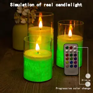 Cire sans flamme à changement de couleur Bougies à piles Ensemble de lumières Pilier Acrylique Bougies à led électroniques avec télécommande