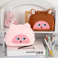 Mignon dessin animé en peluche pliable pochette à fermeture éclair Portable maquillage brosse sac stockage pour voyage sacs à cosmétiques pour femmes filles étudiants