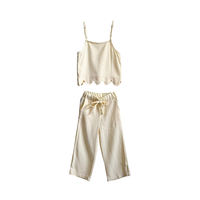 Ensemble de vêtements pour bébé en lin et coton, 2 pièces, haut à bretelles spaghetti + pantalon large