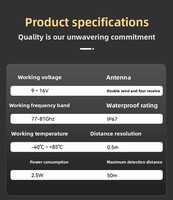Sistema de Detección de Punto Ciego con Sensor Único de 77 Ghz para Automóvil con Monitoreo de Punto Ciego en Espejos Retrovisores