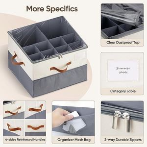 Shoe Organizer for Closet Shoe Storage Containers with Adjustable Dividers Space Saving Shoe <b>Box</b> Organizers Bins with Clear Lids - Product Image 2