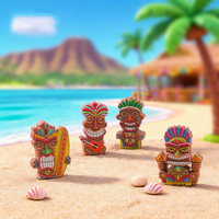 Ornamen Meja Lanskap Mikro Pantai Terlaris, Dekorasi Terarium Liburan Tropis, Figur Tiki Hawaii Mini dari Resin