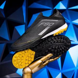 Chaussures de football à crampons longs FG/AG pour <span class=keywords><strong>homme</strong></span>, noires avec accents dorés, <span class=keywords><strong>sans</strong></span> <span class=keywords><strong>lacets</strong></span>, montantes, respirantes, pour l'extérieur, <span class=keywords><strong>hiver</strong></span>/été - Product Image 6