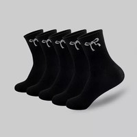 Chaussettes en tricot pour femmes, mignonnes, avec nœud, en coton blanc, respirantes, pour tous les jours