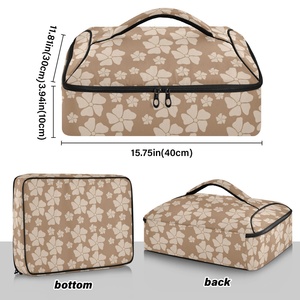 Hawaiian Print Brown Hau Flower Portable Insulated Casserole Dish Carrier Custom Design Thermal Cooler Bag for Potluck Parties - Product Image 3