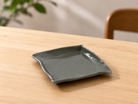 Assiette carrée grise-verte de 18,8 cm, plate, en grès gris ciment, en céramique mate, pour service