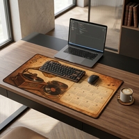 Tapis de souris vintage pour jeux musicaux, tapis de bureau rétro rectangulaire avec dessous de verre rond assorti, 1000 x 500 mm