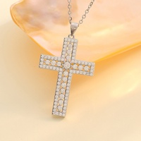 Kalung Salib Berongga Perak S925, Dilengkapi Liontin Moissanite Kelas D-color, Rantai Pertunangan Grosir Kalung Moissanite