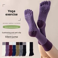 Chaussettes de yoga en coton bicolores pour femmes, antidérapantes, à 5 doigts, pour le sport, le fitness, le Pilates en intérieur, chaussettes de compression