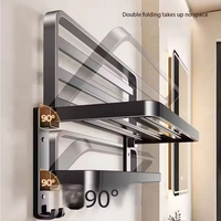 Porte-serviettes pliable noir YF à double couche en aluminium chromé, robuste, pour hôtel, salle de bain, avec 2 barres, auto-adhésif