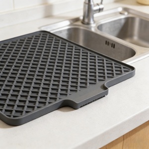 Multifunctional Reusable <b>Food</b> Grade <b>Silicone</b> Drying Mat for Home Kitchen Countertop Use with Built-in Drainage Lip - Product Image 2