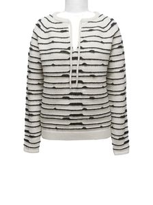 Pull à capuche rayé pour femme, tricot décontracté à manches longues avec liens doux, idéal pour l'automne - Product Image 3
