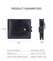 Dompet Pria Baellerry Gaya Bisnis Vintage dari Kulit PU, Dompet Pendek Pria dengan Penutup Ritsleting RFID dan Tempat Kartu Multi Gesper