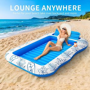 Inflatable Floating Bed Rectangular 84x57in With Cup Holder And Detachable Pillow For Pool Lounge - Product Image 5